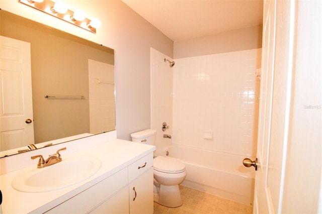 full bathroom featuring shower / washtub combination, toilet, and vanity