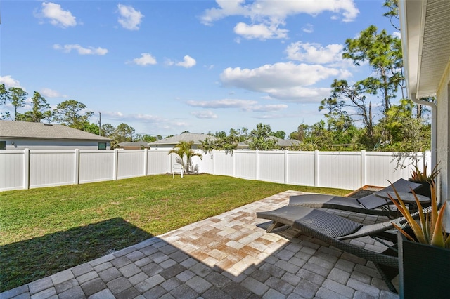 view of yard featuring a patio and a fenced backyard