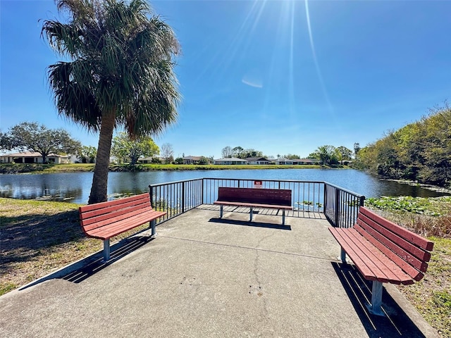 view of dock with a water view