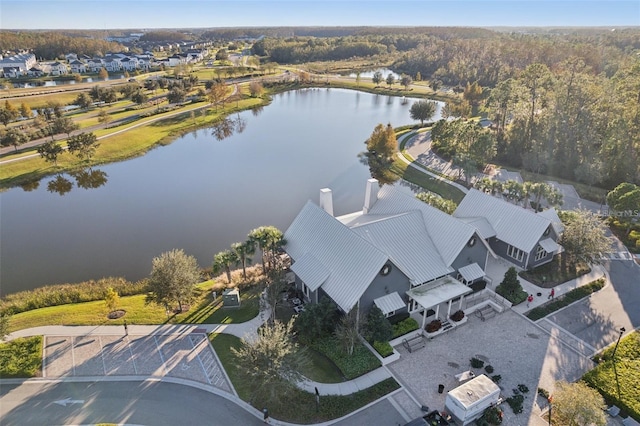 aerial view with a water view