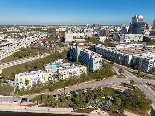 drone / aerial view with a city view