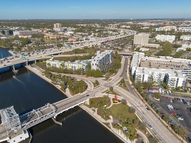 bird's eye view with a water view and a city view