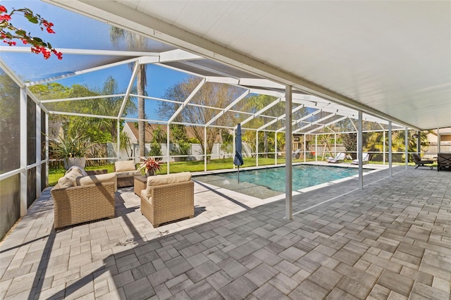 15703 Jericho Dr, Odessa, FL 33556 - view of pool featuring an outdoor hangout area, a patio, and a lanai