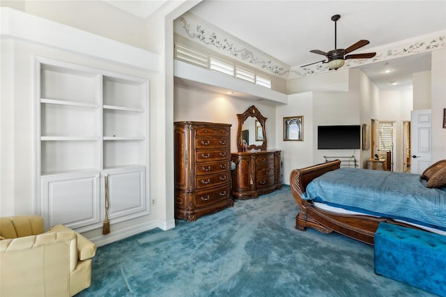 carpeted bedroom with a ceiling fan