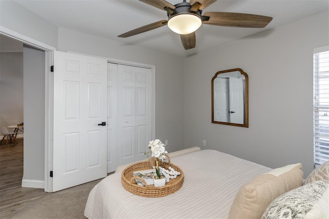 bedroom with a closet and ceiling fan