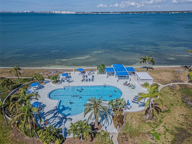 aerial view featuring a water view