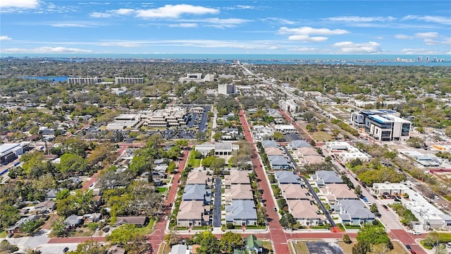 aerial view featuring a residential view and a water view