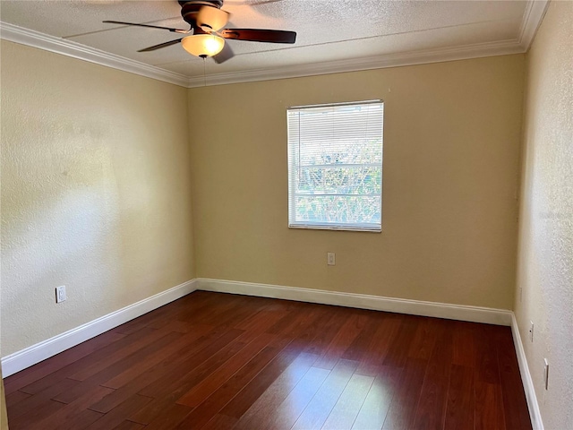 5221 Bayshore Blvd Unit 29, Tampa, FL 33611 - empty room featuring baseboards, ornamental molding, a textured ceiling, a ceiling fan, and dark wood-style flooring