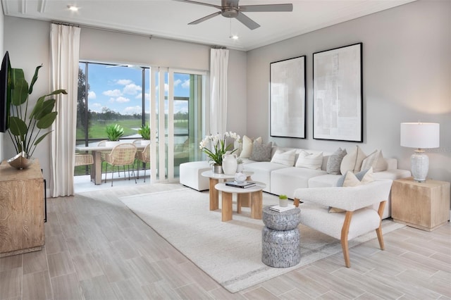 17420 Moonflower Dr Unit 101, Venice, FL 34293 - living area with a ceiling fan and wood tiled floor