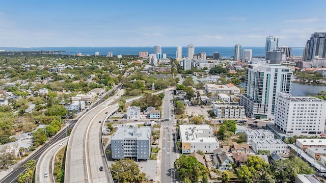 bird's eye view with a view of city and a water view