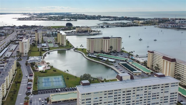 bird's eye view with a city view and a water view