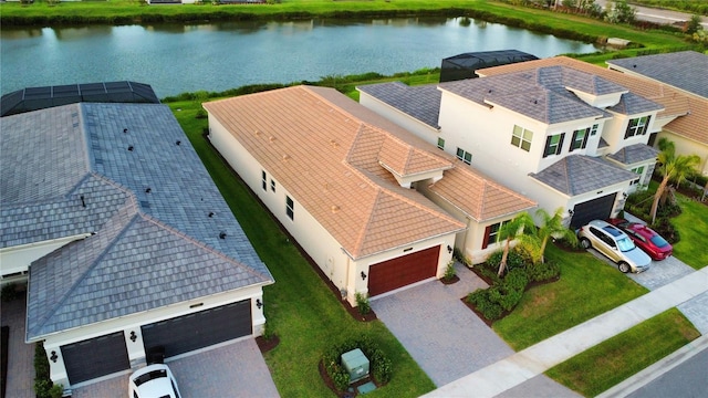 aerial view with a water view