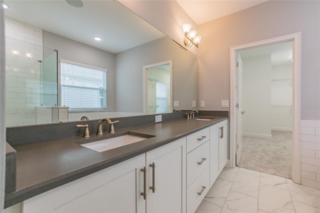 324 37th Ave NE, Saint Petersburg, FL 33704 - full bath featuring double vanity, a sink, marble finish floor, and recessed lighting