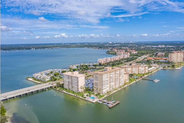 bird's eye view with a view of city and a water view