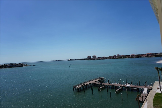 dock area with a water view