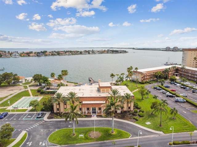 aerial view featuring a water view