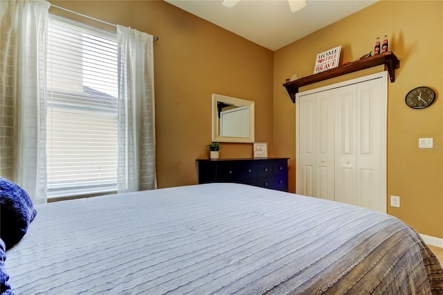 bedroom with a closet and ceiling fan