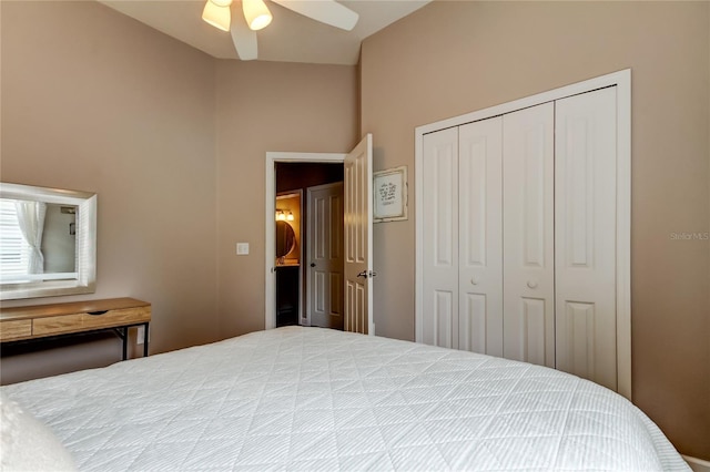 bedroom with a closet and ceiling fan