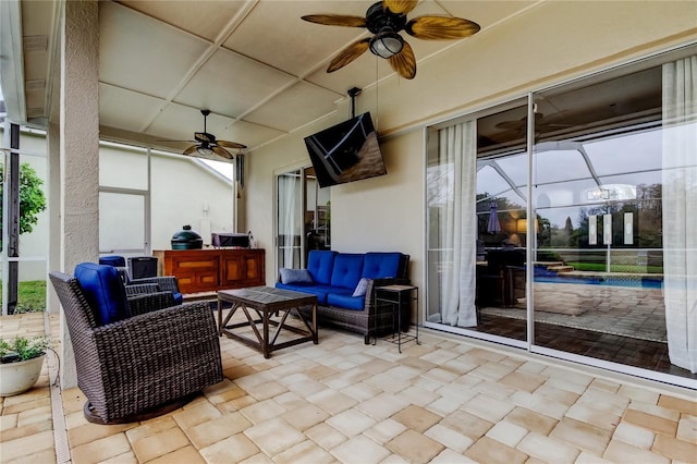 view of patio / terrace featuring an outdoor hangout area and ceiling fan