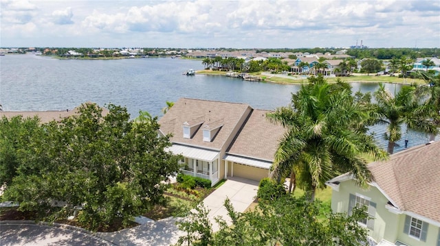 aerial view with a water view