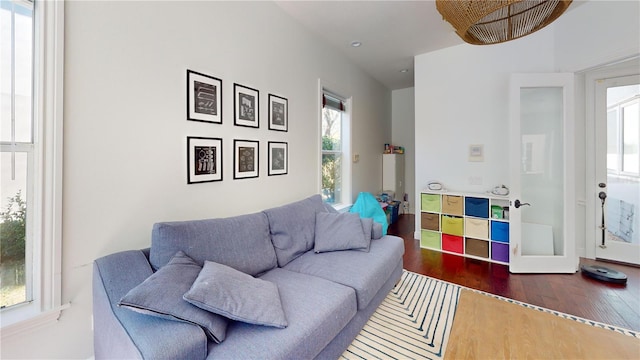 living room with wood finished floors