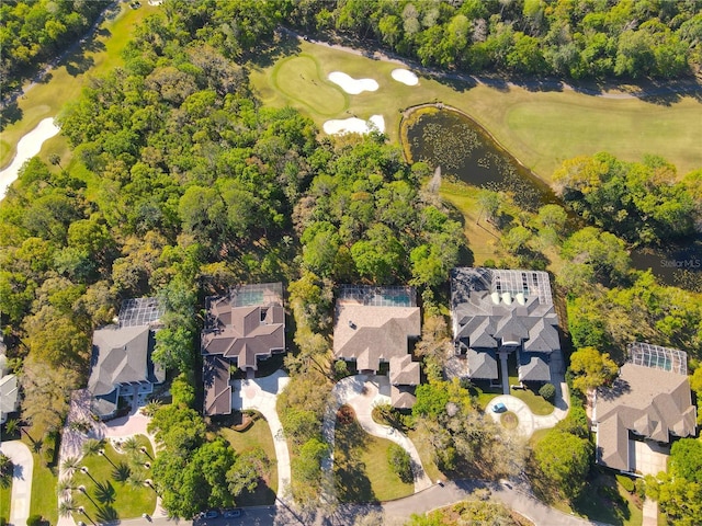 bird's eye view with view of golf course