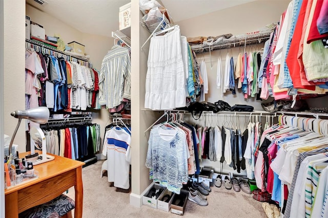 spacious closet featuring carpet flooring