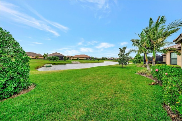 view of yard with a water view