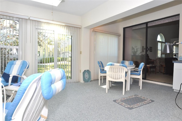 carpeted dining area featuring a wealth of natural light