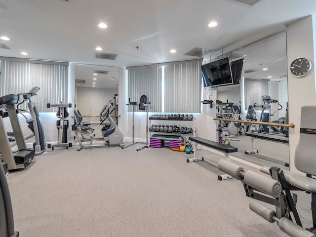 workout area with recessed lighting