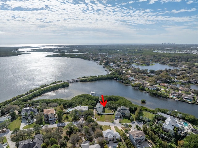 aerial view with a water view