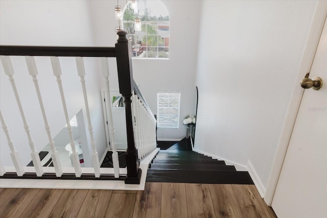 staircase with wood finished floors