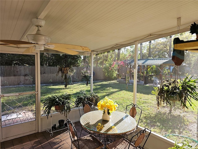 sunroom with wood ceiling