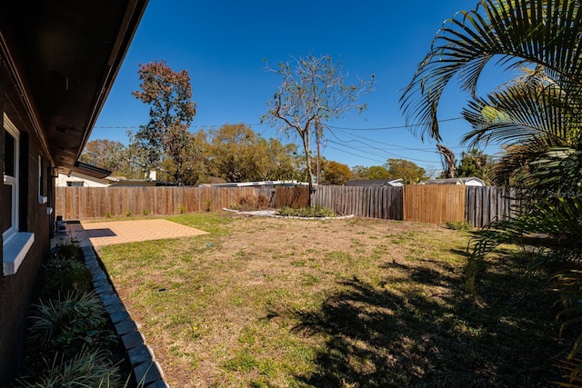 view of yard featuring a patio and a fenced backyard