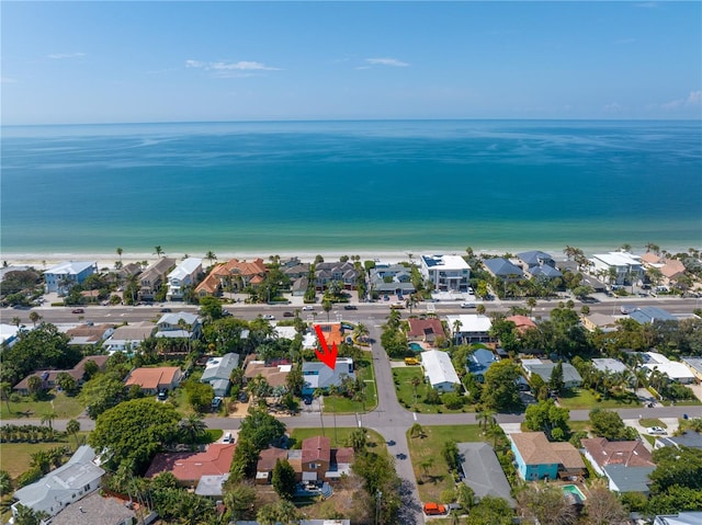 aerial view featuring a residential view and a water view