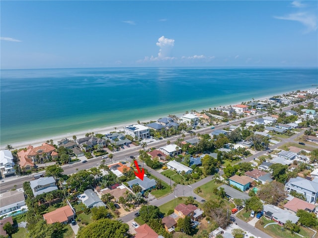 aerial view featuring a residential view and a water view