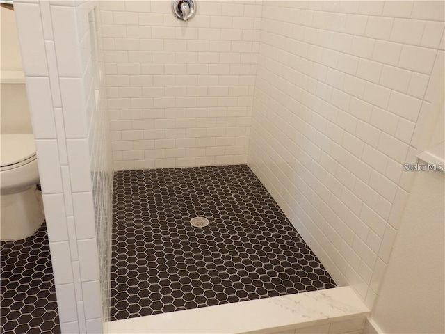 bathroom featuring toilet and tiled shower