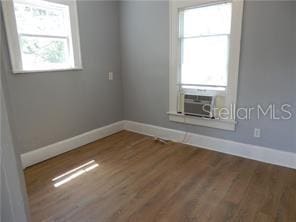 spare room featuring a wealth of natural light, baseboards, and wood finished floors