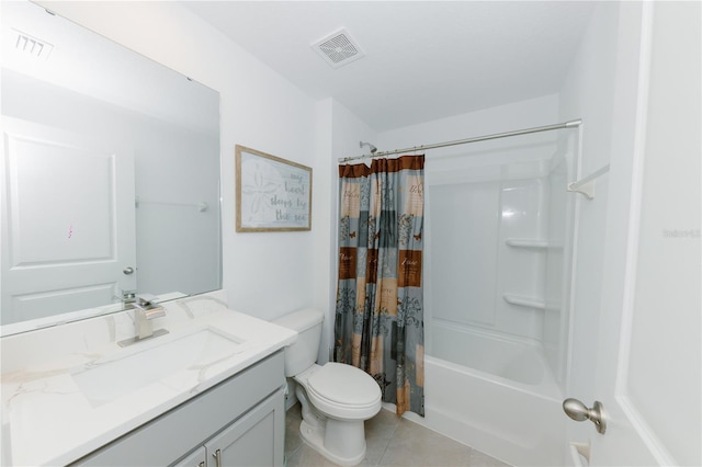 bathroom featuring tile patterned floors, visible vents, toilet, and vanity