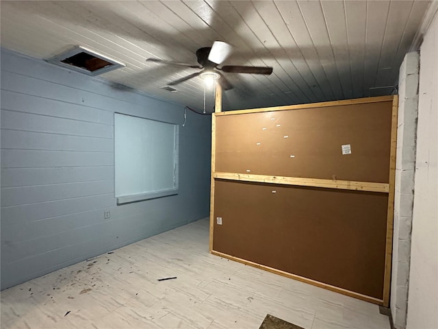 spare room featuring wood ceiling and ceiling fan