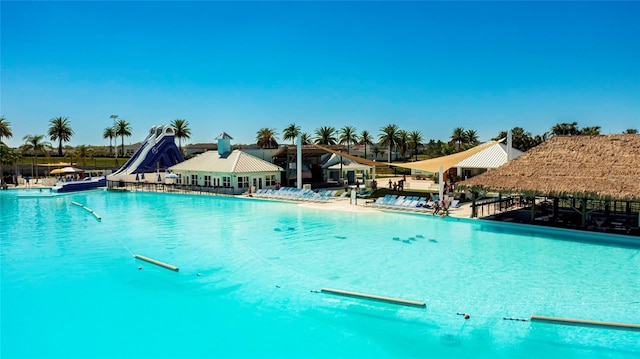 pool with a water slide