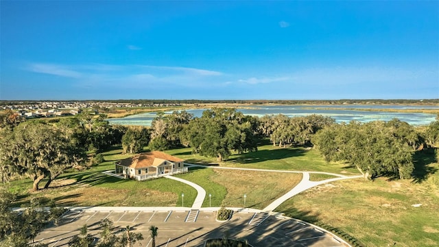 bird's eye view featuring a water view