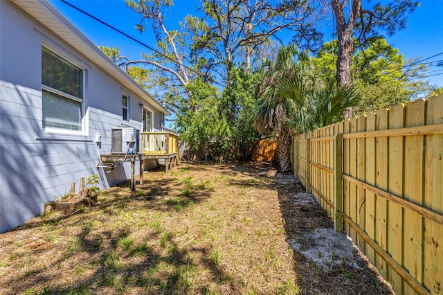 view of yard with a fenced backyard