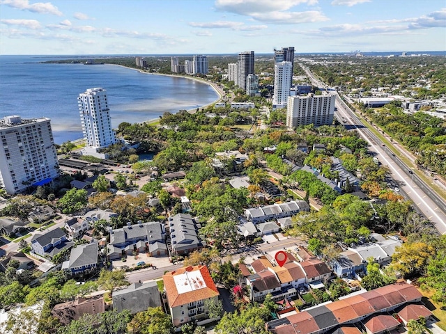 bird's eye view with a view of city and a water view