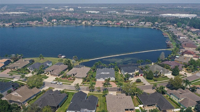 aerial view featuring a residential view and a water view