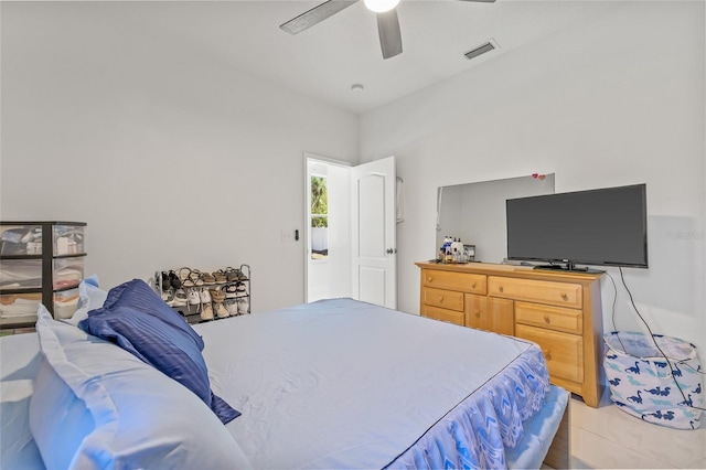 bedroom with visible vents and ceiling fan