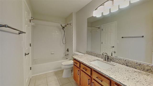 bathroom featuring tile patterned floors, shower / bathtub combination, toilet, and vanity