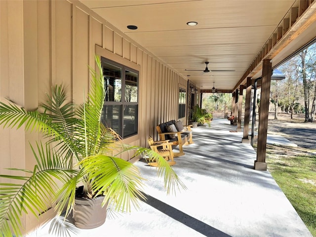 view of patio with covered porch and a ceiling fan