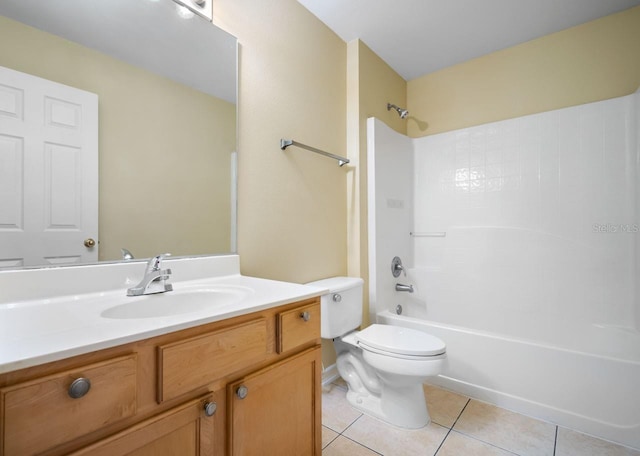 full bathroom featuring tile patterned floors, shower / bath combination, toilet, and vanity