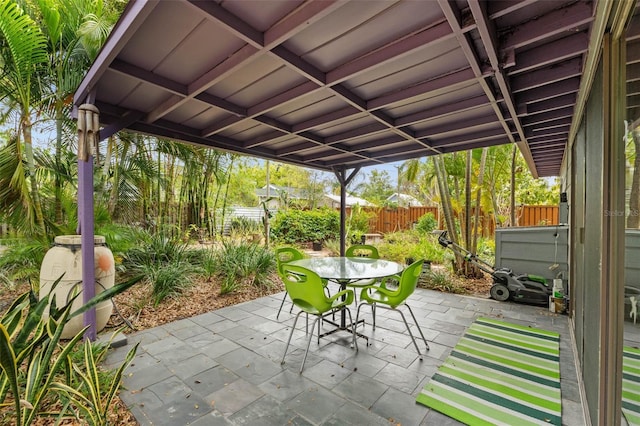 view of patio with outdoor dining space and fence